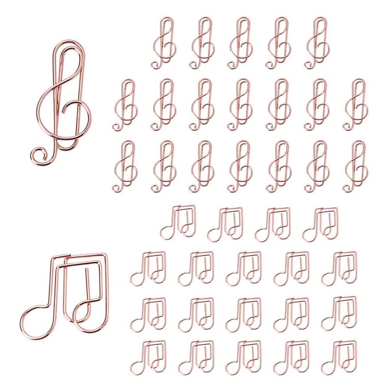 OWLFAVO Clef and Note Shape 40pcs Paper Clips with Clear Box, Rose Gold, Funny Cute Paperclips Bookmarks Planner Clips for Fun Office Supplies School Gifts Wedding Decoration - Image 1